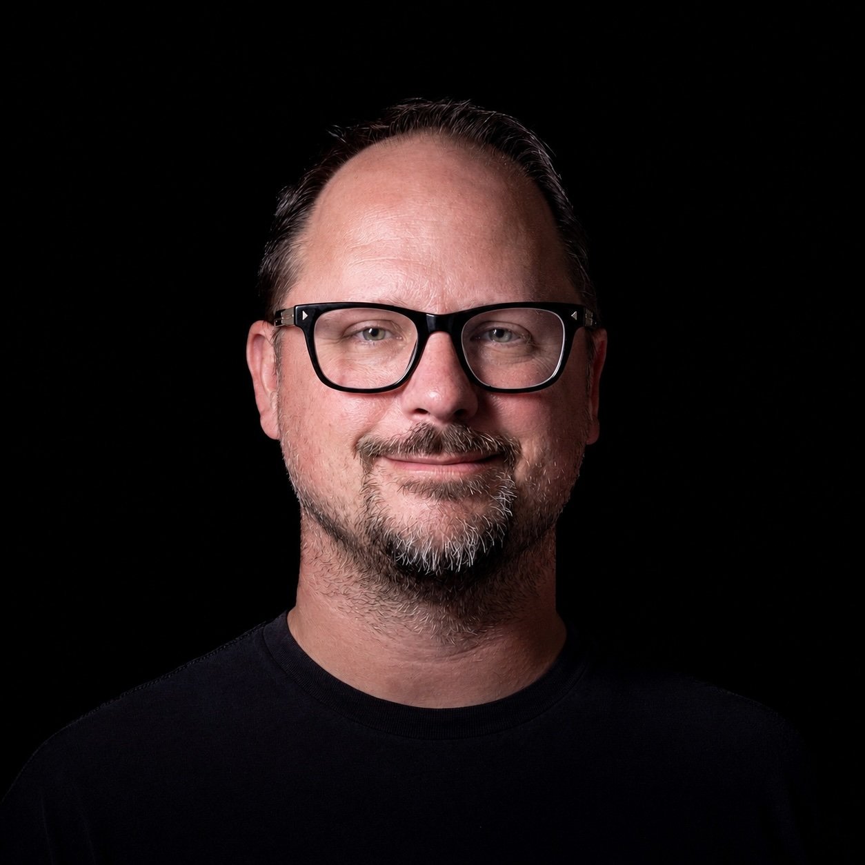 Portrait of Phil Johnston, II in black and white